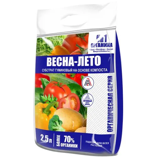 "Весна-Лето" 4-4-4 субстрат гуминовый. Заводская фасовка - 2,5 л.